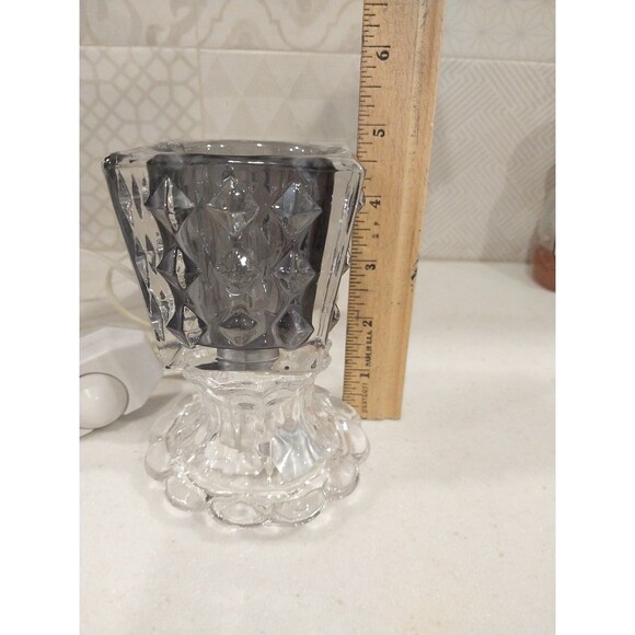 Vintage Dimmable Glass Night Light Bedside Table Lamp Scalloped Base Smokey Top - Picture 12 of 14